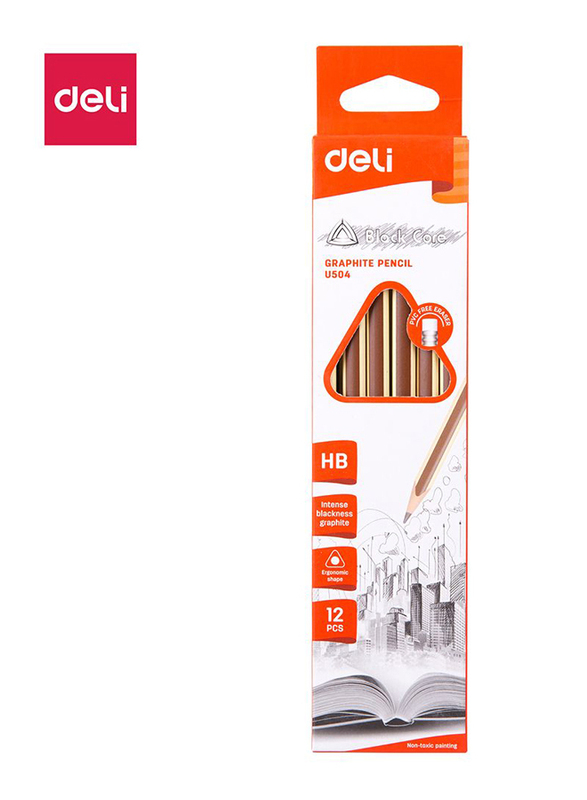 

Deli EU50400 HB Graphite Pencil with Eraser, 12 Pieces, Brown