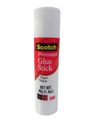 3M Scotch 6040-12D Permanent White Glue Stick, 40gm, White
