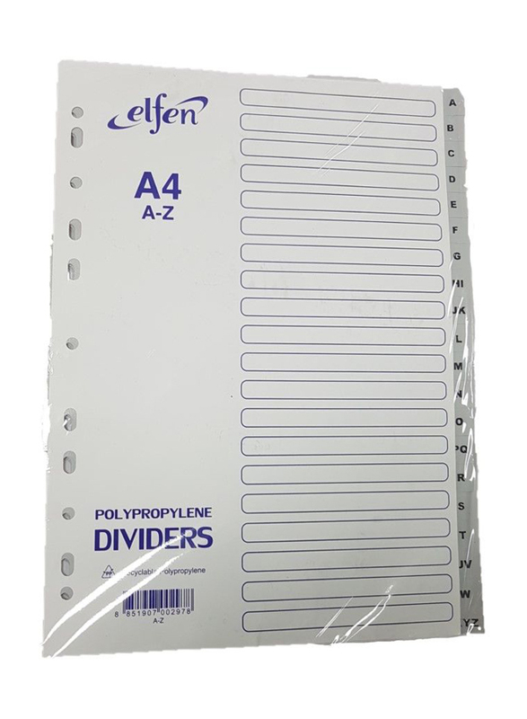 

Elfen 10AZ PVC File Divider with Index & A-Z Alphabets, A4 Size, White/Grey