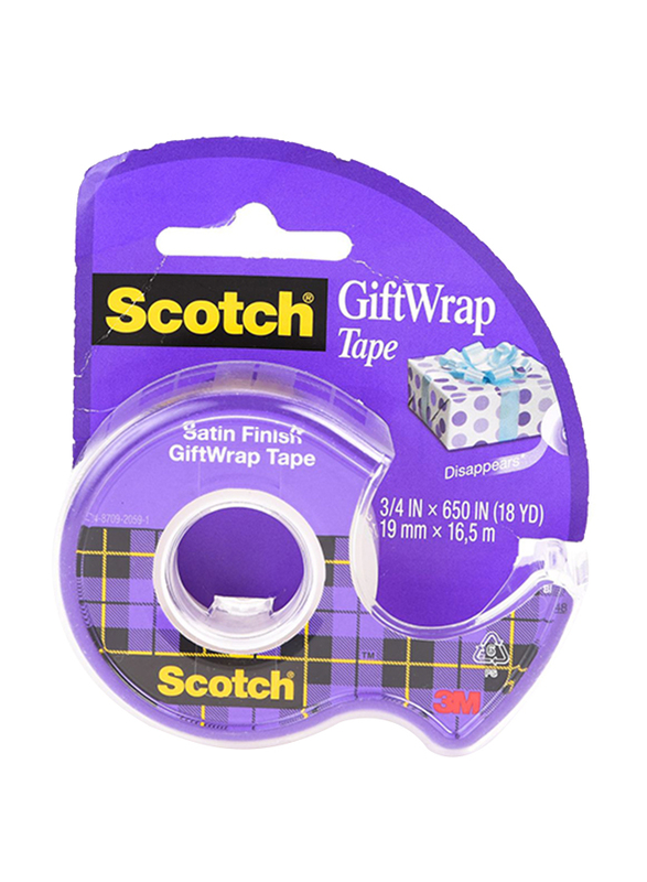 3M Scotch Giftwrap Roll Dispenser Tape, 19mm x 16.5 Meter, Purple