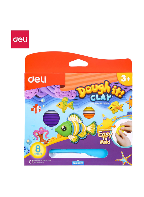 Deli D75120 Plasticine Clay, 8 Pieces, 240 grams, Multicolor