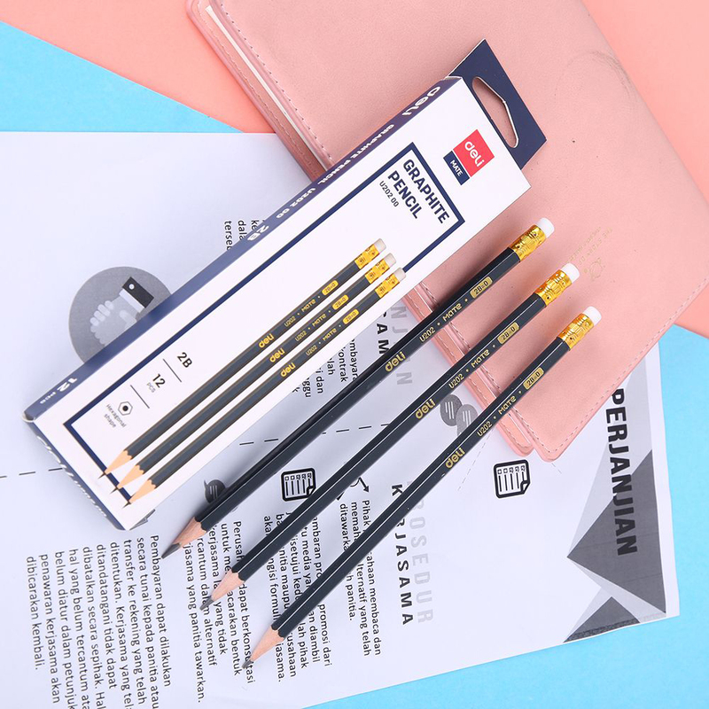 Deli EU20200 Graphite Pencil with Eraser, 12 Pieces, Black