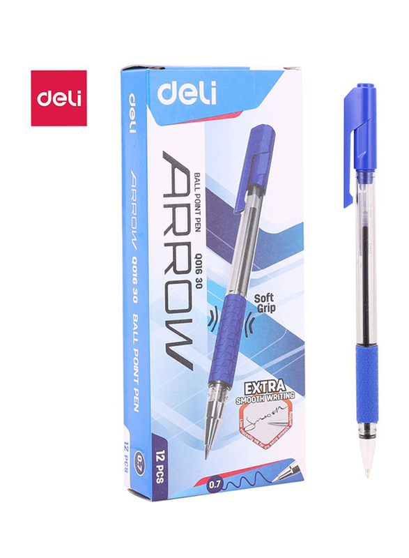 

Deli Q01030 Arrow Soft Grip Ball Pen, 12 Pieces, 7mm, Blue