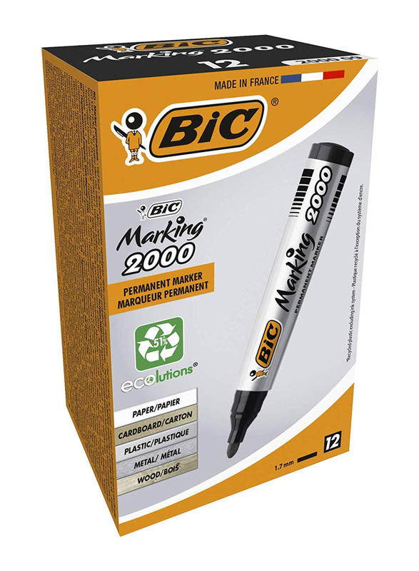 Bic 2000 Permanent Marker with Bulletin Tip, Black
