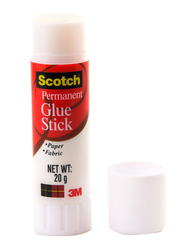 3M Scotch 6020-12D Permanent White Glue Stick, 20gm, White