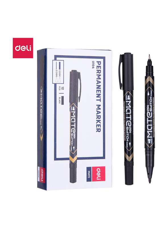 

Deli U10420 Twin Marker Pen, 12 Pieces, 0.5-1mm, Black