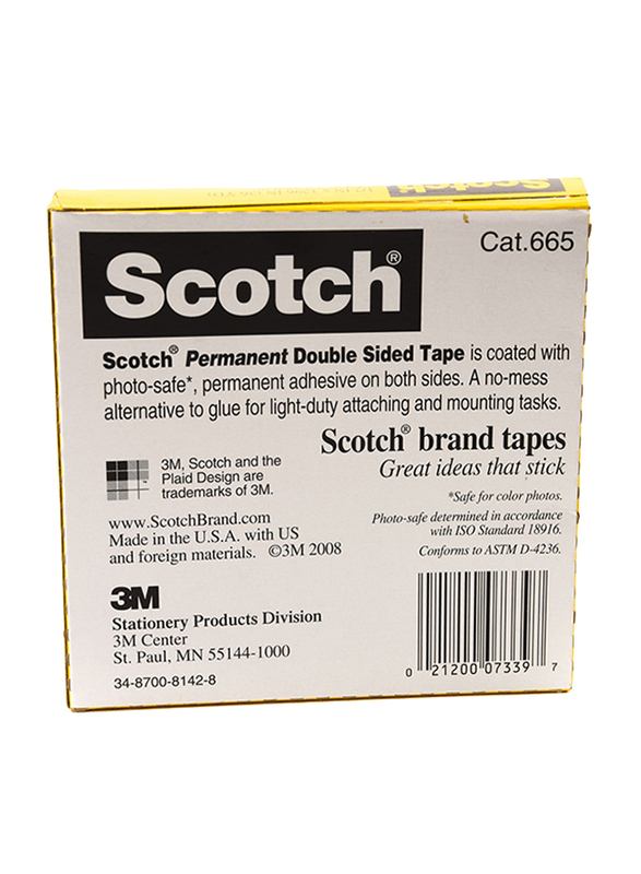 3M Scotch 665-1236 Double Sided Tape, 12.7mm x 32.9 meters, Yellow