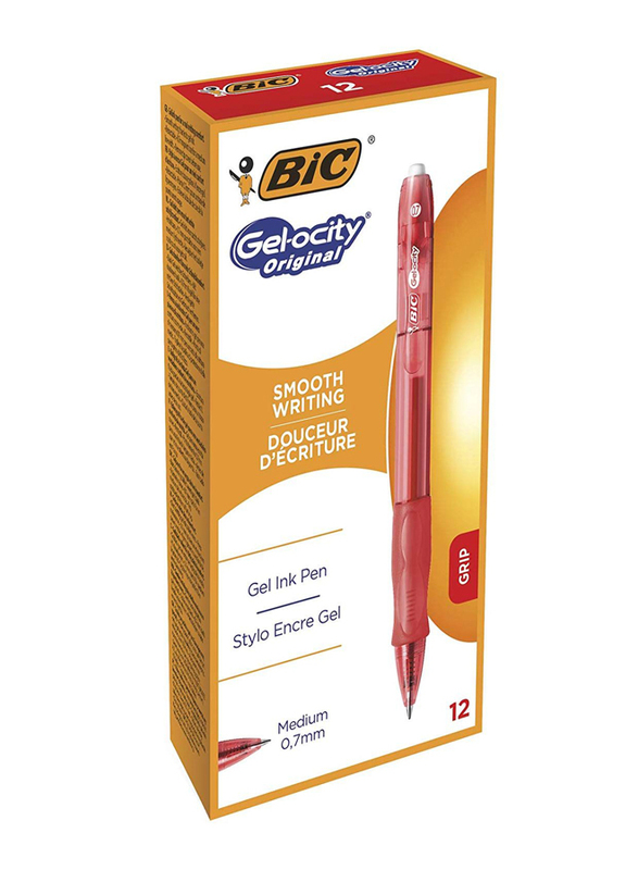 BIC Gelocity Medium Point 0.7mm Retractable Gel Ink Pen, Red