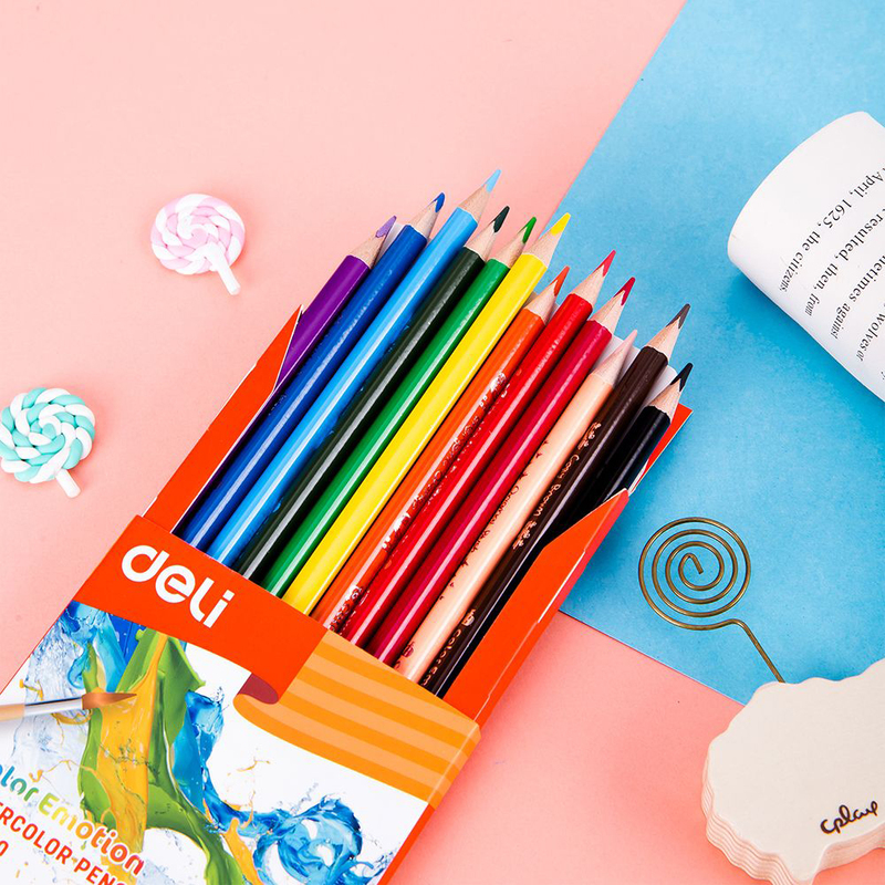 Deli EC00700 Water Color Pencil Box, 12 Pieces, Multicolor