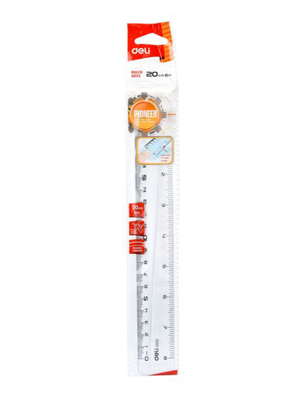 Deli EG00212 Plastic Ruler, 200mm, Clear