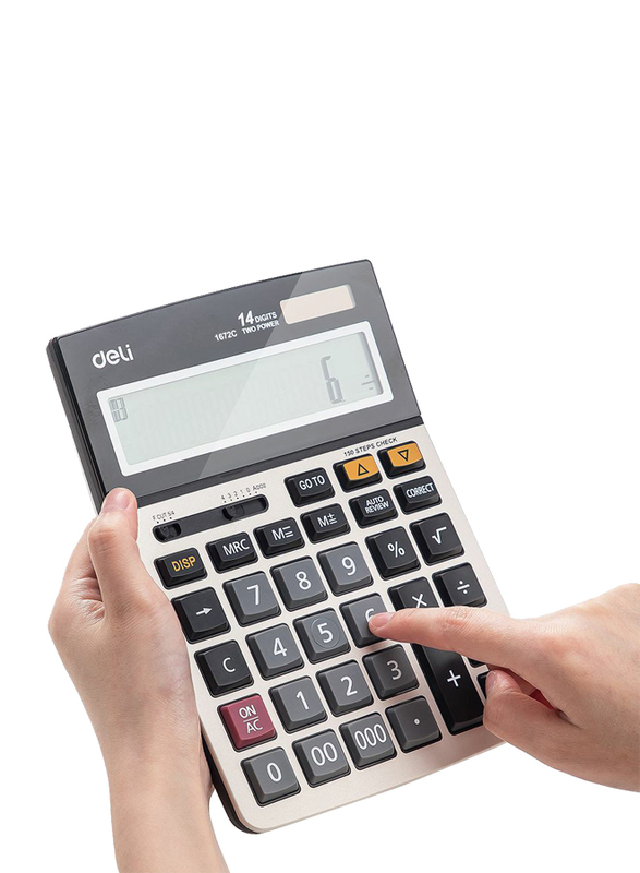 Deli E1672C 14 Digits Metal Calculator, White/Black