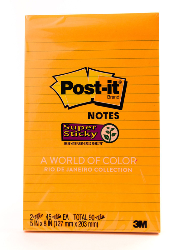 3M Post-It 5845-SS Rio De Janeiro Collection Lined Super Sticky Notes, 127 X 203mm, 2 x 45 Sheets, Yellow