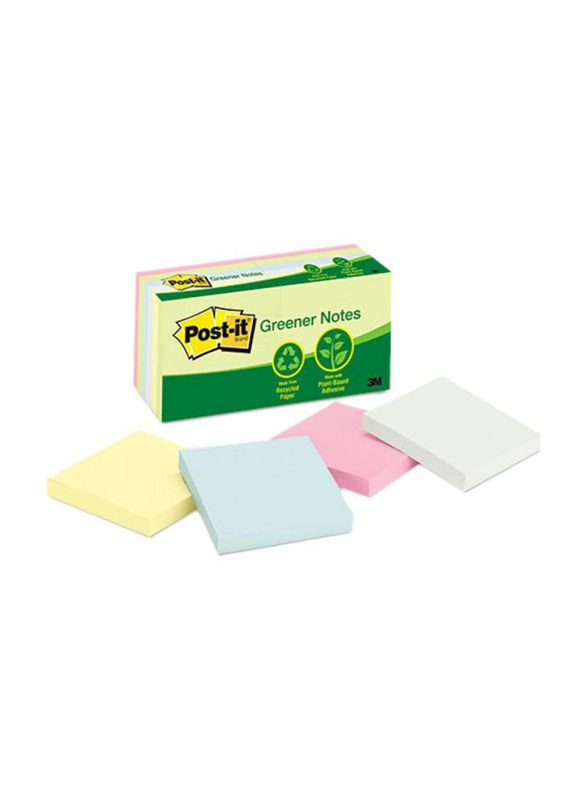 3M Post-It 654-RP-A Sun washed Pir Greener Sticky Notes, 76 x 76mm, 4 x 100 Sheets, Multicolor