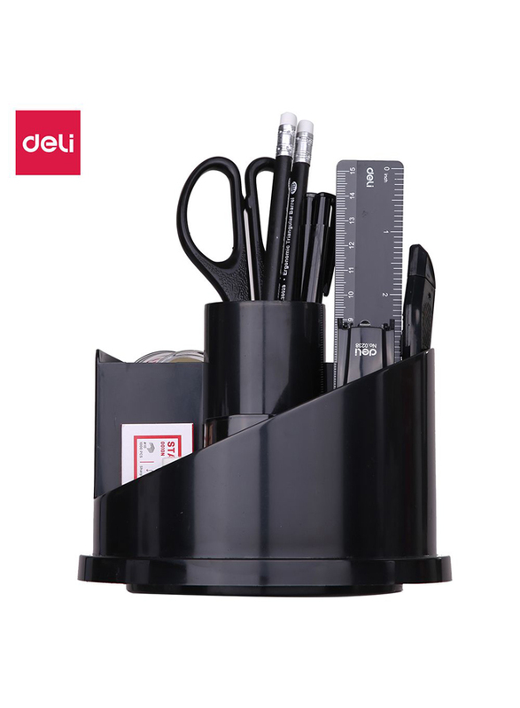 

Deli E38251A 7 Compartment Rotary Desk Organizer, Black