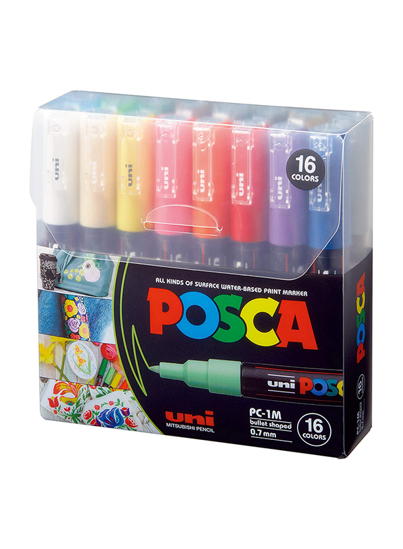 

Posca 16-Piece PC-1M Extra Fine Paint Marker Set, 0.7mm, Multicolor