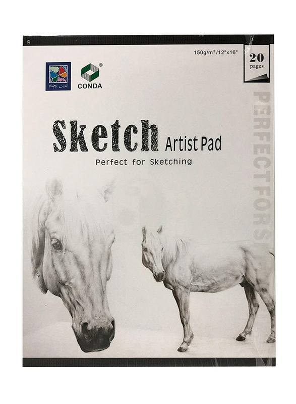 Conda Sketch Artist Pad, 150gsm, 12 x 16-inch, 20 Sheets, White