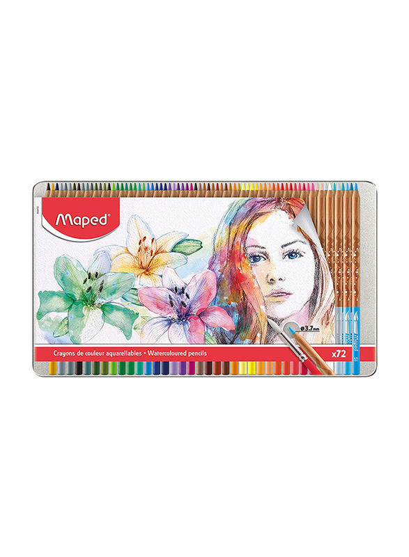 

Maped 72-Piece Metal Box Water Colour Pencil Set for Artists, Multicolor