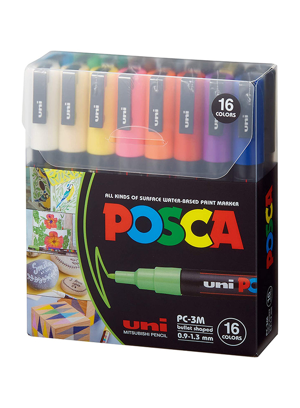 

Posca 16-Piece Extra Fine Bullet Shaped Paint Marker Set, 1.8-2.5mm, PC-5M, Multicolor