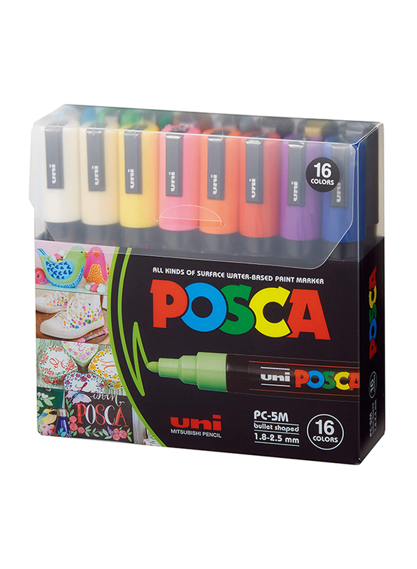 

Posca 16-Piece PC-5M Extra Fine Paint Marker Set, 1.8-2.5mm, Multicolor