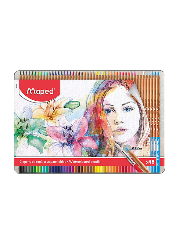 

Maped 48-Piece Metal Tin Box Water Color Pencil Set, Multicolor