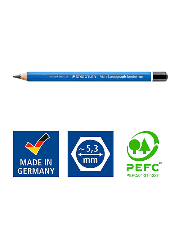 Staedtler Mars Lumograph Jumbo 100J-HB Pencils Set, Pre-Sharpened Writing and Art Drawing, 2/ HB Lead, Multicolor