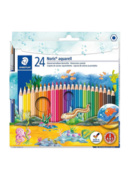 Staedtler Noris Club 144 10Nc24 Aquarelle Watercolor Pencils Set, with Paint Brush, Assorted Colors, 24 Pieces, Multicolor