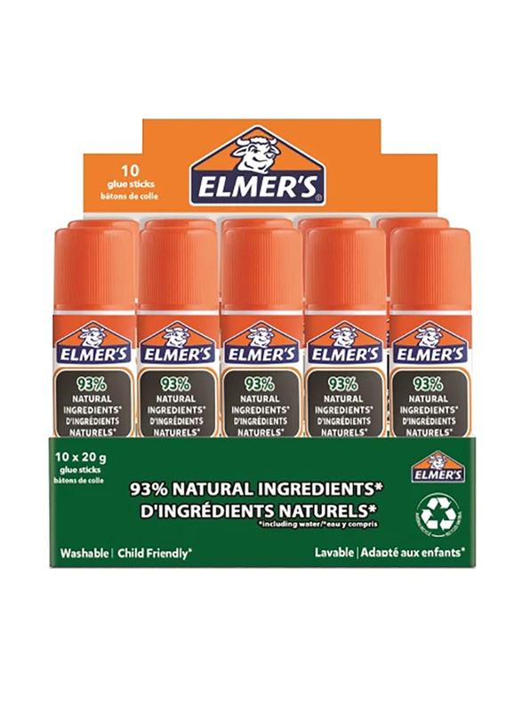 

Elmer's 93% Natural Ingredients Glue Stick, 10 x 20g, Multicolour