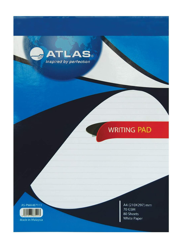 

Atlas Writing Pad, 80 Sheets, 70gm, A4 Size, Blue/White