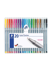 Staedtler 20-Piece Triplus Superfine Fineliner Pen Set, 0.3mm, Multicolor
