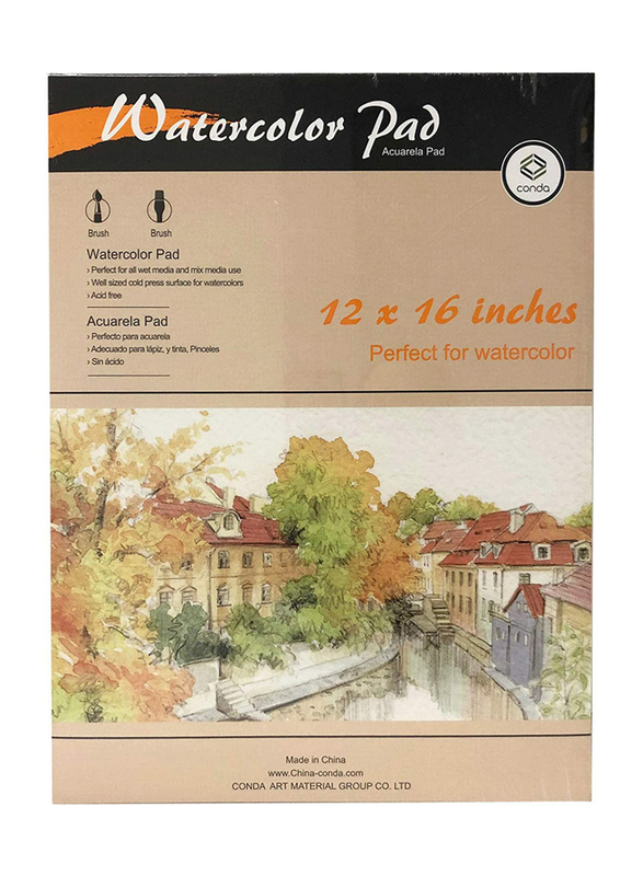 Conda Water Color Pad, 190gsm, 12 x 16-inch, 20 Sheets, White