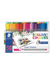 Staedtler 50-Piece Triplus Superfine Fineliner Pen Set, 0.3mm, Multicolor