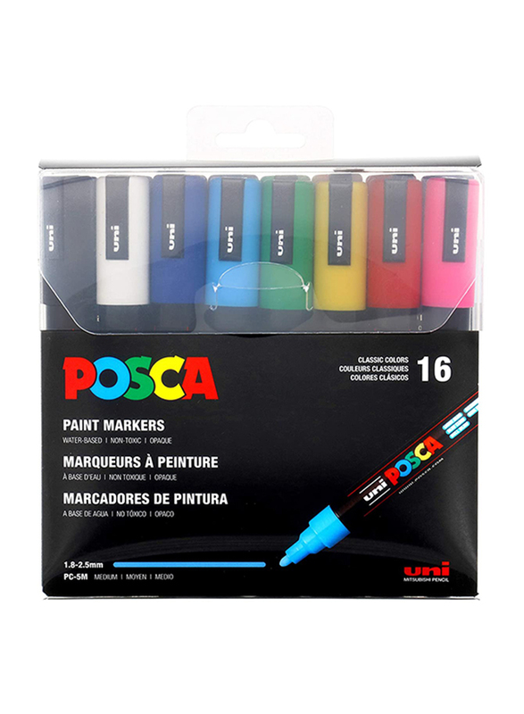 

Posca 16-Piece PC-5M Medium Paint Marker Set, 1.8-2.5mm, Multicolor