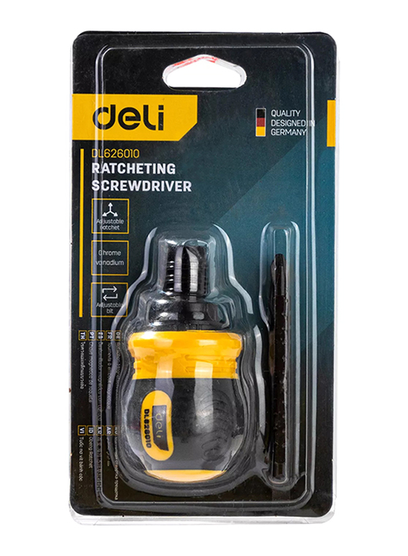 

Deli Ratchet Screwdriver, 6/PH2 x 85mm, Black