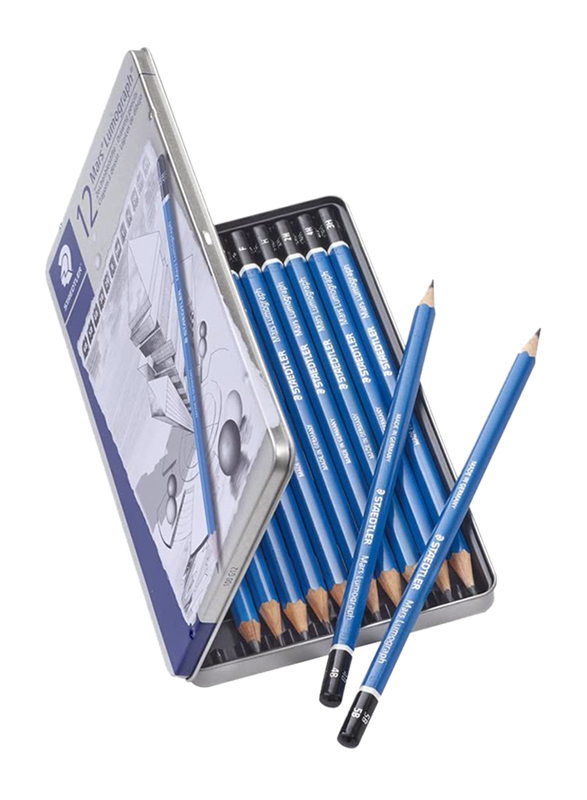 Staedtler ST-100-G12 Premium Quality Drawing Pencils Set, In Metal Tin, 12 Pieces, Multicolor