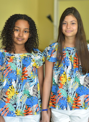 Girls Tropical Printed Blouse With Square Neckline And Flutter Sleeves (11 to 12 years)
