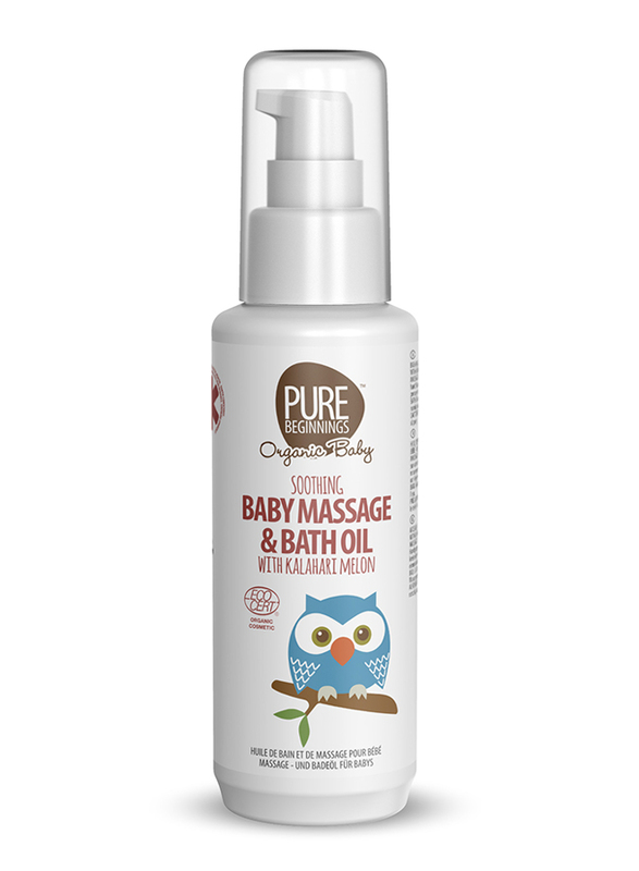 Pure Beginnings 100ml Organic Vegan Soothing Baby Massage & Bath Oil with Kalahari Melon
