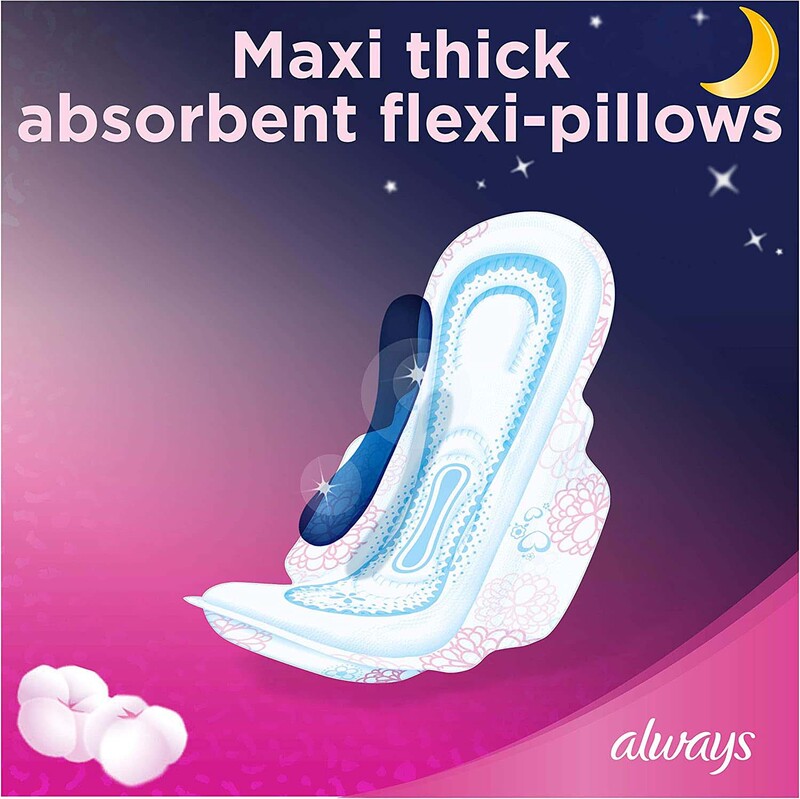 Always Cotton Soft Maxi Thick Night Sanitary Pads with Wings, 24 Pads