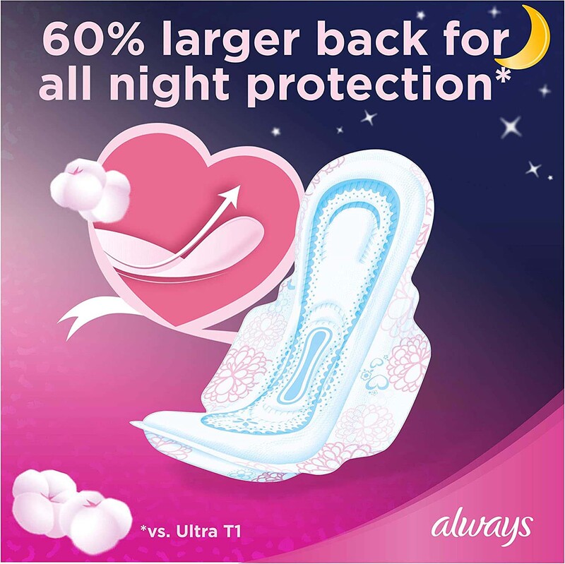 Always Cotton Soft Maxi Thick Night Sanitary Pads with Wings, 24 Pads