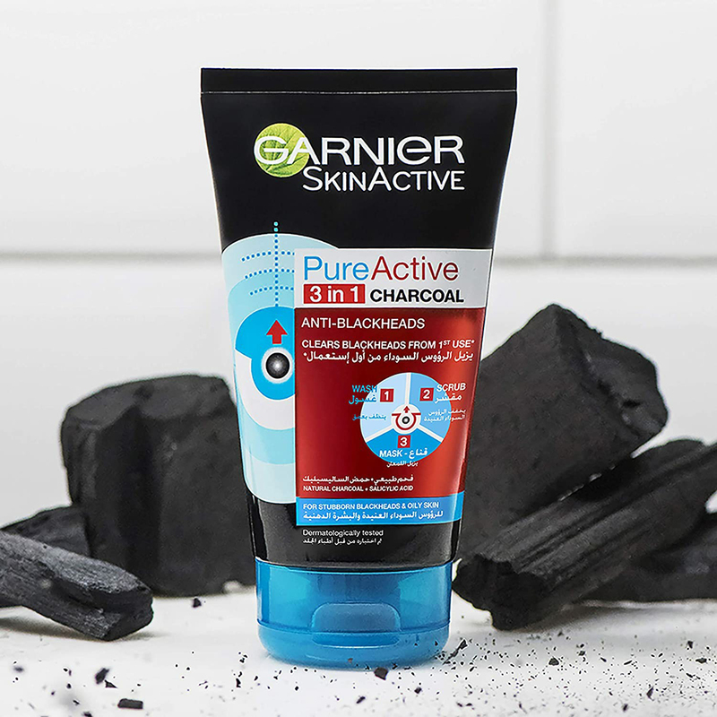 Garnier Pure Active 3-in-1 Charcoal Wash, 150ml