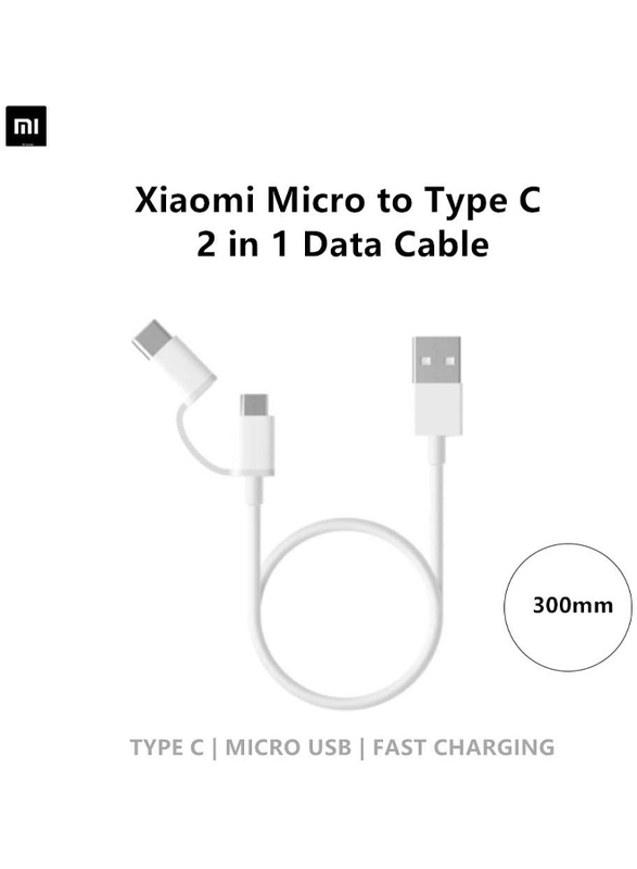 Xiaomi 1-Meter Mi 2-in-1 USB Cable, Fast Speed 2.4A USB Type A Male to USB Type-C/Micro USB for Smartphones/Tablets, White
