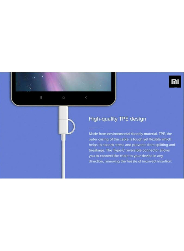 Xiaomi 1-Meter Mi 2-in-1 USB Cable, Fast Speed 2.4A USB Type A Male to USB Type-C/Micro USB for Smartphones/Tablets, White