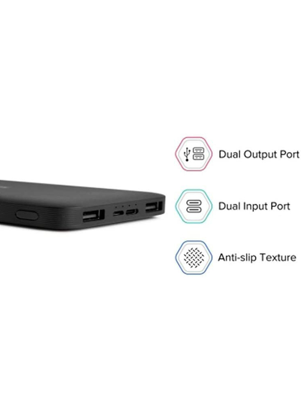 Xiaomi 10000mAh Redmi Power Bank with USB Type-C and Micro-USB Input, VXN4305GL, Black