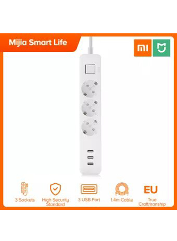 

Xiaomi Mi Power 3 Outlet USB Charging Port Strip, 3.1A, XMCXB04QM, White