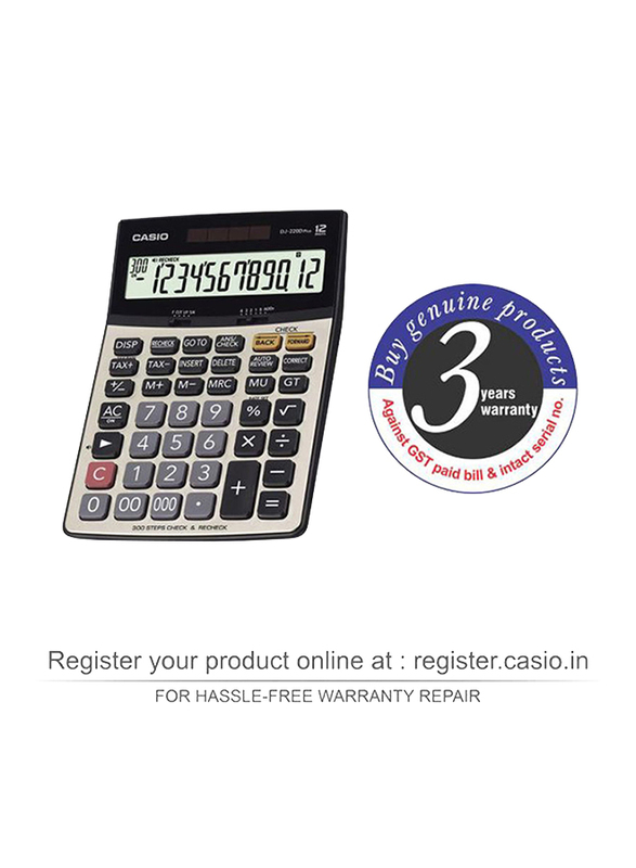 Casio 12-Digit Dj220D Plus Desktop Calculator, Grey/Black