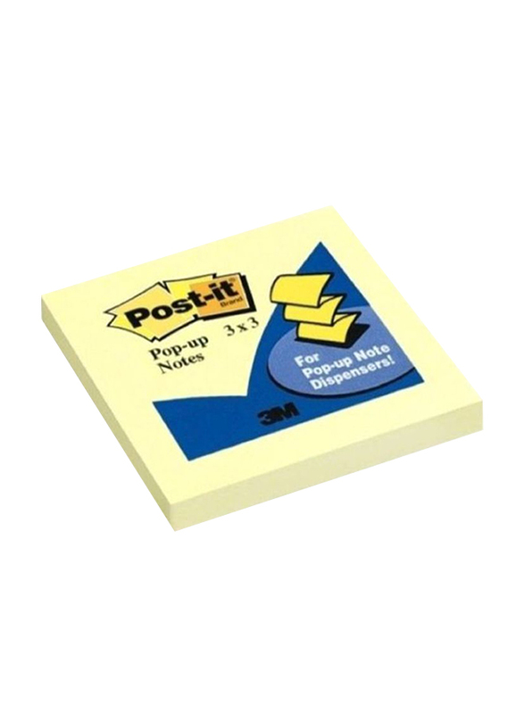 3M Post-It Pop Up Sticky Notes, 7.62 x 7.62cm, Yellow