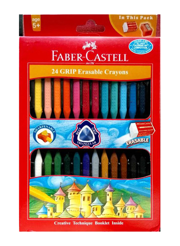 Faber-Castell Grip Erasable Crayon Set, 24 Pieces, Multicolor
