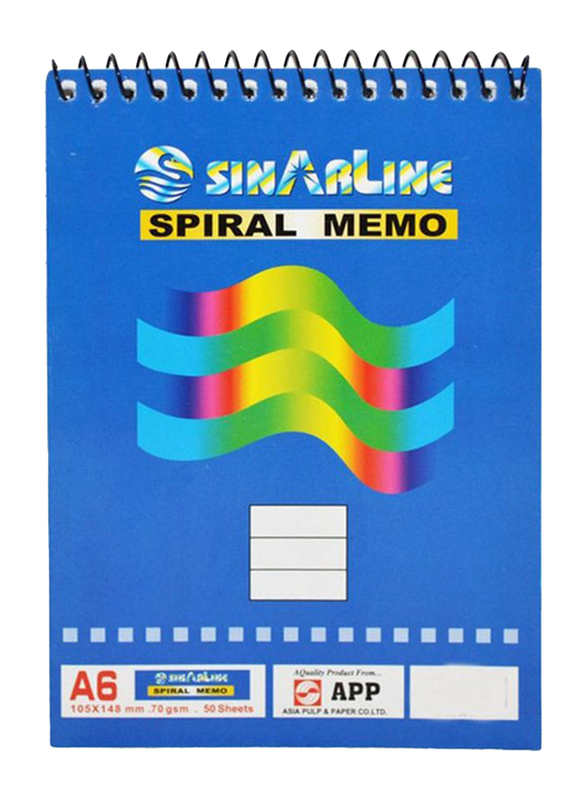 Sinarline Spiral Memo Pad, 50 Sheets, A6 Size, Blue