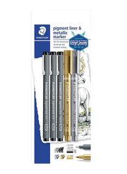 Staedtler 5-Piece Pigment Liner And Marker Set, Multicolour