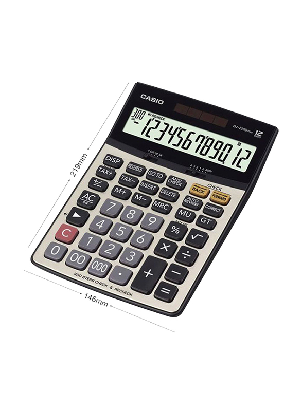 Casio 12-Digit Dj220D Plus Desktop Calculator, Grey/Black