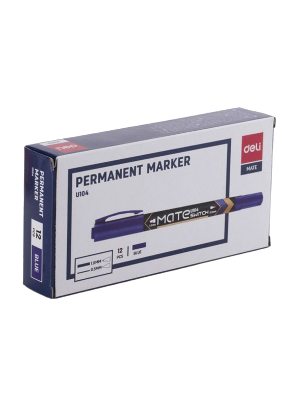 Deli 12-Piece Mate U104 Permanent Marker Set, Blue